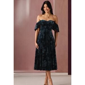 midi dress high slit Hailey Floral Accent High Slit Midi Dress